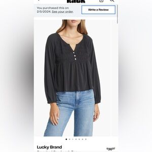 Lucky Brand Smocked Sandwash Top